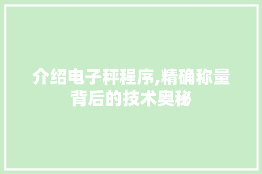 介绍电子秤程序,精确称量背后的技术奥秘 介绍电子秤程序,精确称量背后的技术奥秘 360搜优化