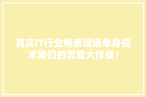 真实IT行业相亲现场单身技术男们的恋爱大作战！ AI技术学习