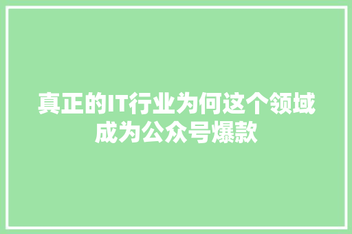 真正的IT行业为何这个领域成为公众号爆款 seo技术