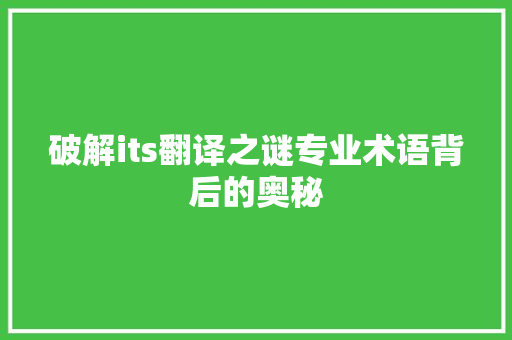 破解its翻译之谜专业术语背后的奥秘 seo技术