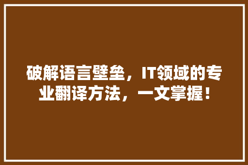 破解语言壁垒，IT领域的专业翻译方法，一文掌握！ 360搜优化