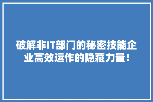 破解非IT部门的秘密技能企业高效运作的隐藏力量！