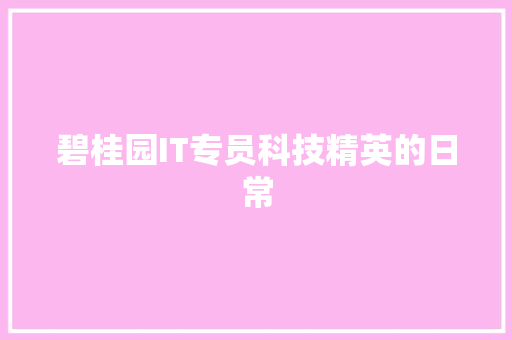 碧桂园IT专员科技精英的日常