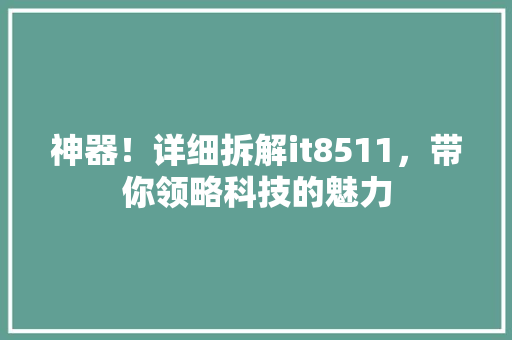 神器！详细拆解it8511，带你领略科技的魅力 百度算法