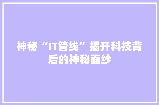 神秘“IT管线”揭开科技背后的神秘面纱