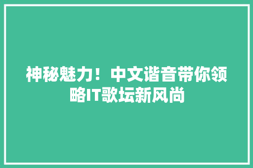 神秘魅力！中文谐音带你领略IT歌坛新风尚 小程序开发