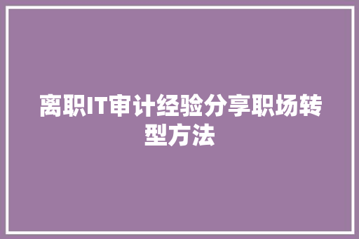 离职IT审计经验分享职场转型方法