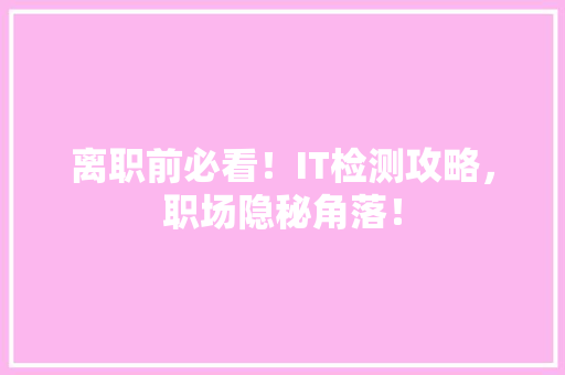 离职前必看！IT检测攻略，职场隐秘角落！ 360搜优化