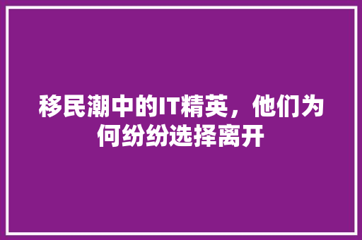移民潮中的IT精英，他们为何纷纷选择离开