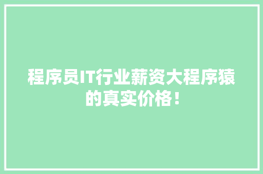 程序员IT行业薪资大程序猿的真实价格！ 网站开发