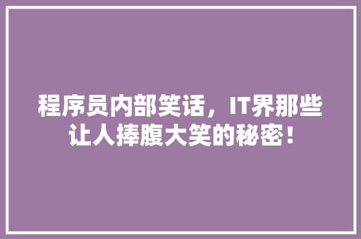 程序员内部笑话，IT界那些让人捧腹大笑的秘密！ AI技术学习