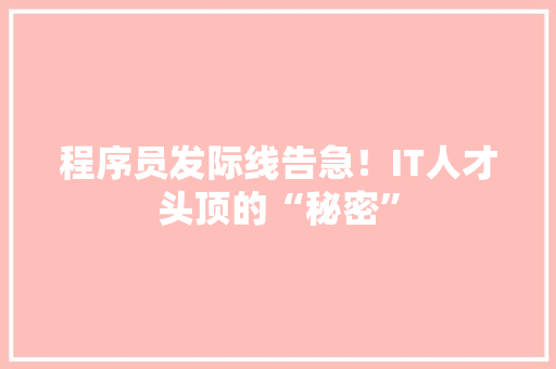 程序员发际线告急！IT人才头顶的“秘密” 小程序开发