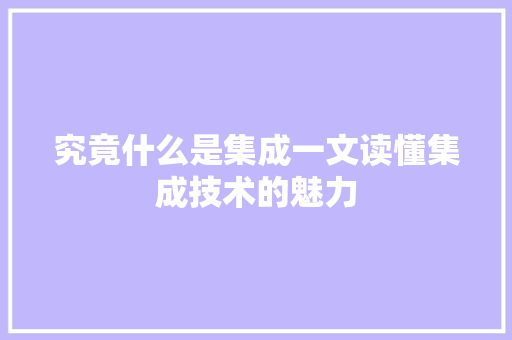 究竟什么是集成一文读懂集成技术的魅力