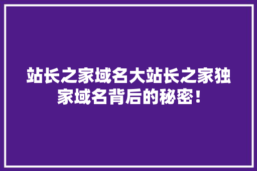 站长之家域名大站长之家独家域名背后的秘密！