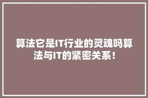 算法它是IT行业的灵魂吗算法与IT的紧密关系！