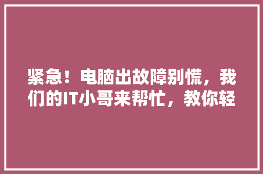 紧急！电脑出故障别慌，我们的IT小哥来帮忙，教你轻松解决电脑难题！ 头条优化