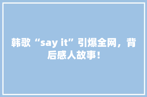 韩歌“say it”引爆全网，背后感人故事！ 小程序开发