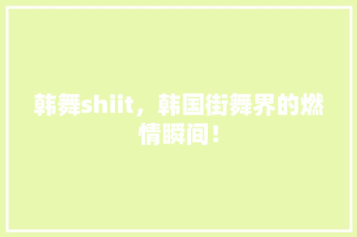 韩舞shiit，韩国街舞界的燃情瞬间！