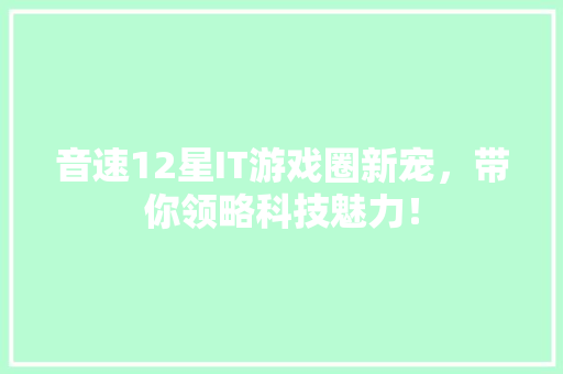 音速12星IT游戏圈新宠，带你领略科技魅力！