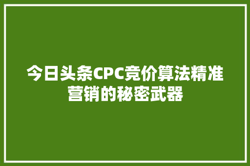 今日头条CPC竞价算法精准营销的秘密武器