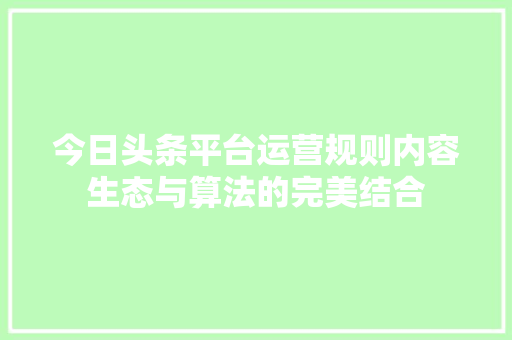 今日头条平台运营规则内容生态与算法的完美结合