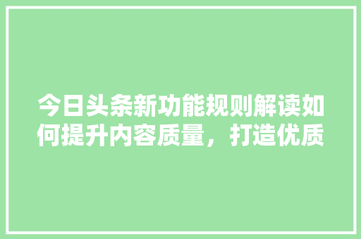 今日头条新功能规则解读如何提升内容质量，打造优质内容生态