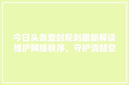今日头条查封规则最新解读维护网络秩序，守护清朗空间 网站开发