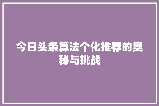 今日头条算法个化推荐的奥秘与挑战