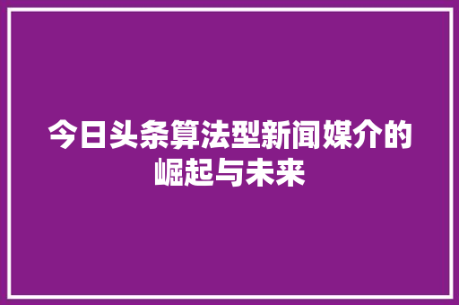 今日头条算法型新闻媒介的崛起与未来