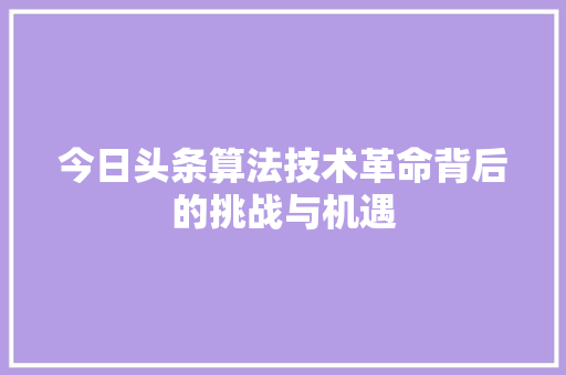 今日头条算法技术革命背后的挑战与机遇