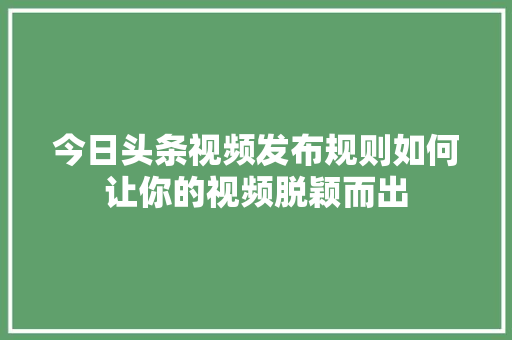 今日头条视频发布规则如何让你的视频脱颖而出