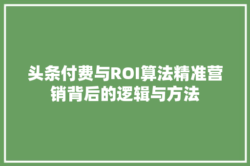 头条付费与ROI算法精准营销背后的逻辑与方法 seo技术