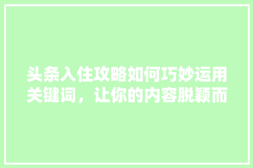 头条入住攻略如何巧妙运用关键词，让你的内容脱颖而出