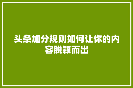 头条加分规则如何让你的内容脱颖而出 seo技术