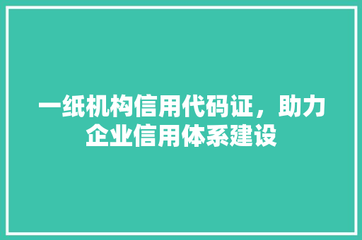 一纸机构信用代码证，助力企业信用体系建设 seo技术