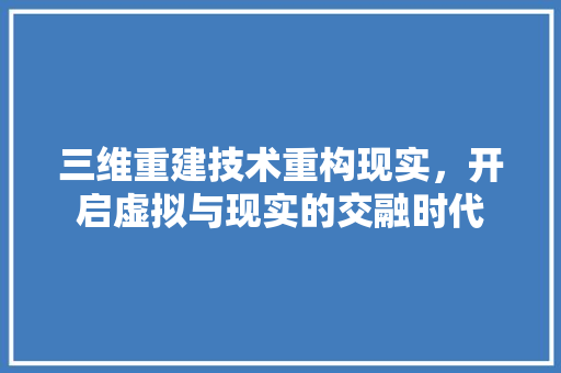 三维重建技术重构现实，开启虚拟与现实的交融时代