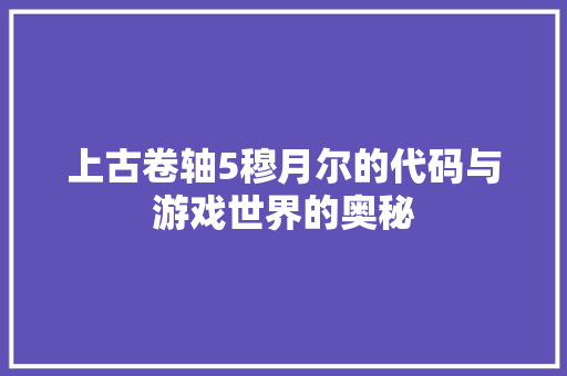 上古卷轴5穆月尔的代码与游戏世界的奥秘