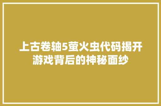 上古卷轴5萤火虫代码揭开游戏背后的神秘面纱 网站优化