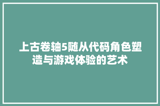 上古卷轴5随从代码角色塑造与游戏体验的艺术 seo技术