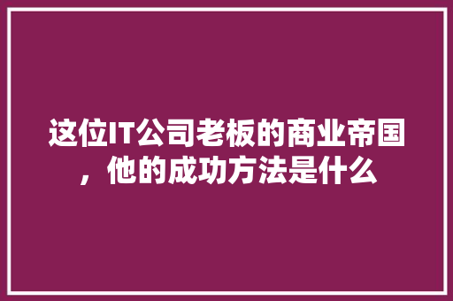 这位IT公司老板的商业帝国，他的成功方法是什么 头条优化