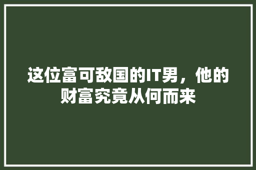 这位富可敌国的IT男，他的财富究竟从何而来