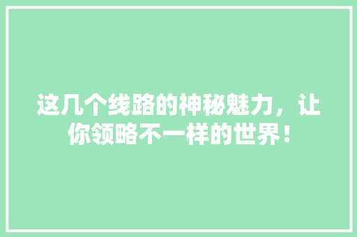 这几个线路的神秘魅力，让你领略不一样的世界！ 小程序开发