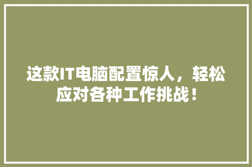 这款IT电脑配置惊人，轻松应对各种工作挑战！