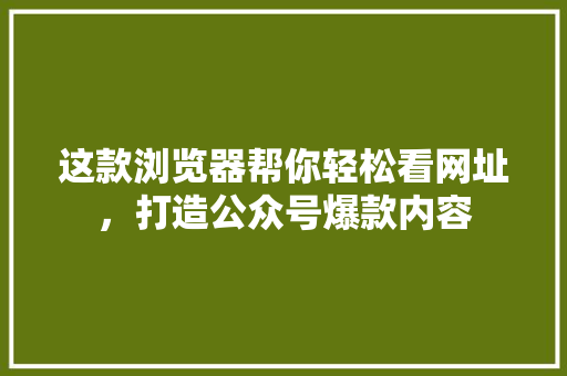 这款浏览器帮你轻松看网址，打造公众号爆款内容 英文谷歌算法