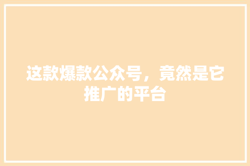 这款爆款公众号，竟然是它推广的平台 seo技术