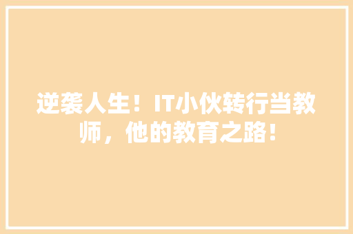 逆袭人生！IT小伙转行当教师，他的教育之路！