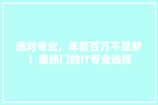 选对专业，年薪百万不是梦！最热门的IT专业选择 小程序开发