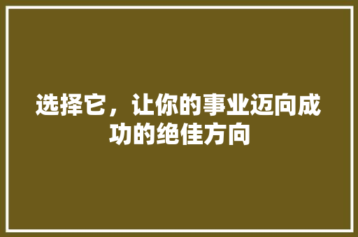 选择它，让你的事业迈向成功的绝佳方向 AI技术学习