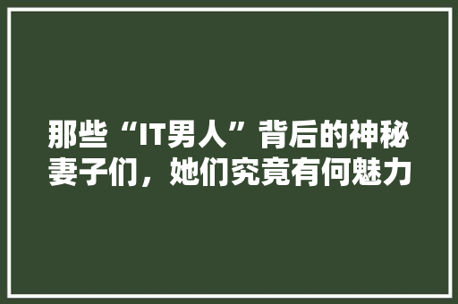 那些“IT男人”背后的神秘妻子们，她们究竟有何魅力