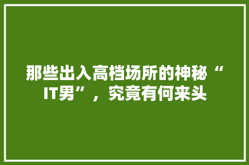 那些出入高档场所的神秘“IT男”，究竟有何来头